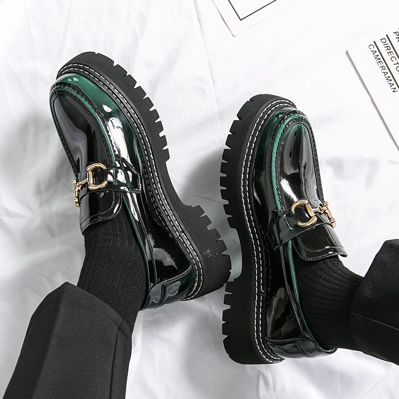 New Man Penny Shoes Spring 2023 New Patent Leather Men Lazy Shoes Student Platform Slip-On Height Increasing Loafers For Men