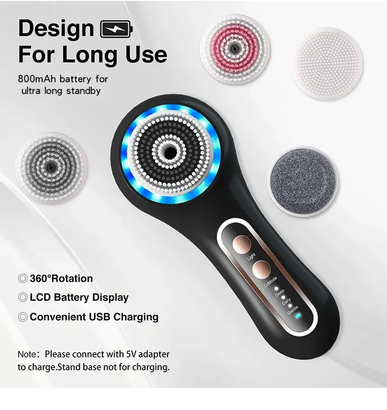 Electric Face Scrubber Exfoliator Facial Cleansing Brush with 5 Brush Heads for Exfoliating Massaging and Deep Cleansing