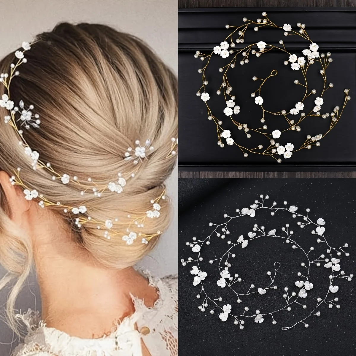 

Trendy Pearl Flower Hair Band Headdress Bride Headdress Princess Hair Band Wedding Tiara Gold Headdress Bride Hair Accessories