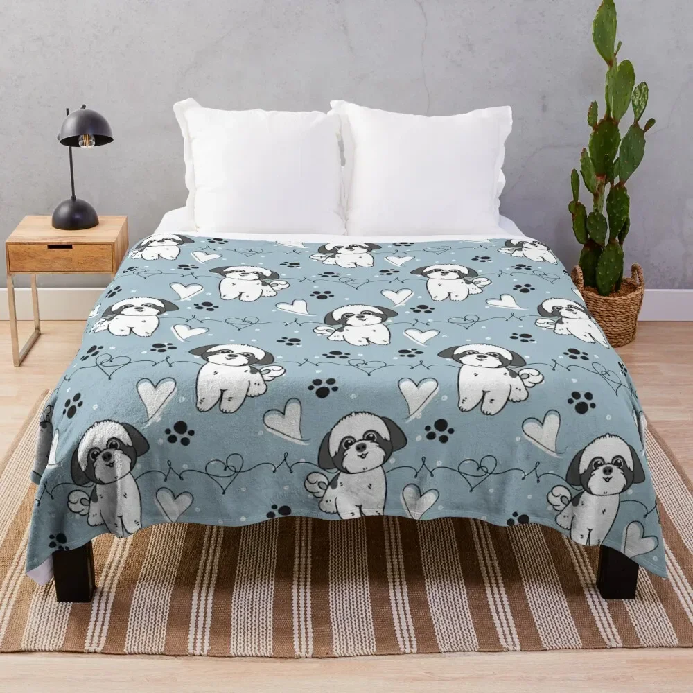 LOVE Black and White Shih Tzu Throw Blanket Soft Plush Plaid Thermal Bed Beach Blankets