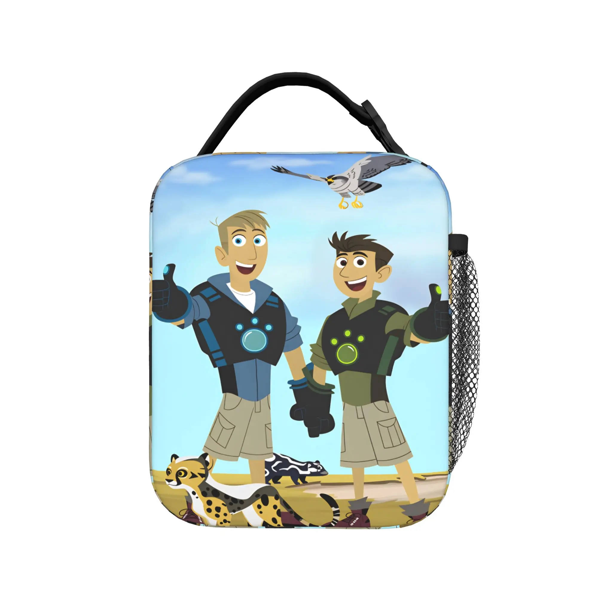 Wilds Kratts Lunch Bag  School Lunch Box For Men Vintage Print Thermal Lunch Bags Oxford Portable Zipper Cooler Bag