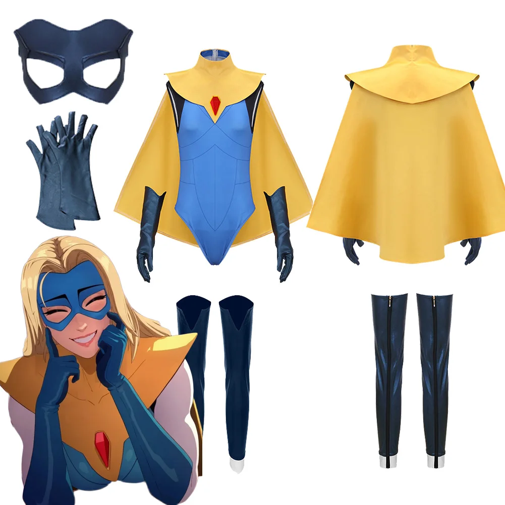 

Костюм для косплея Blonde Blazer Game Dis Patch Dispatches: маска, желтый плащ, синий комбинезон, одежда для Хэллоуина, карнавальный костюм