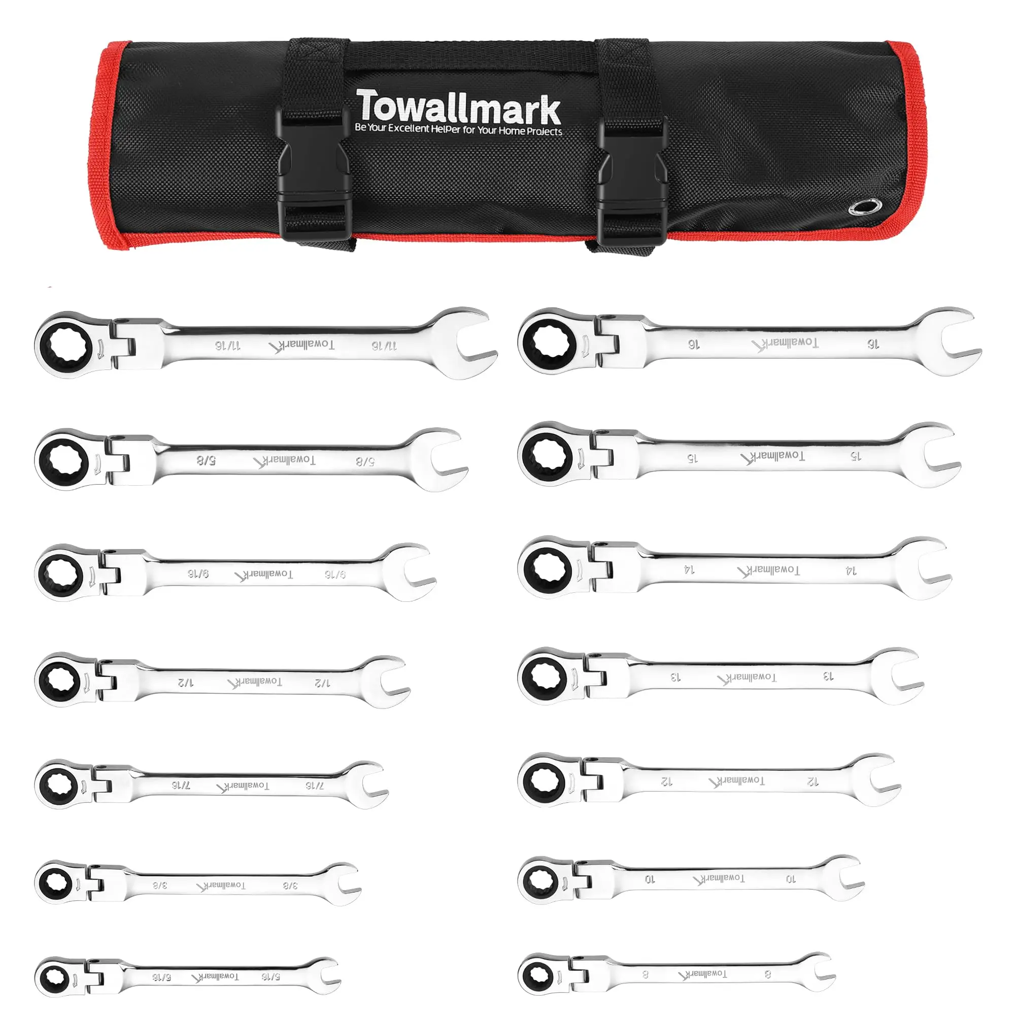 14 Pieces Flex-Head Ratcheting Combination Set, SAE 5/16