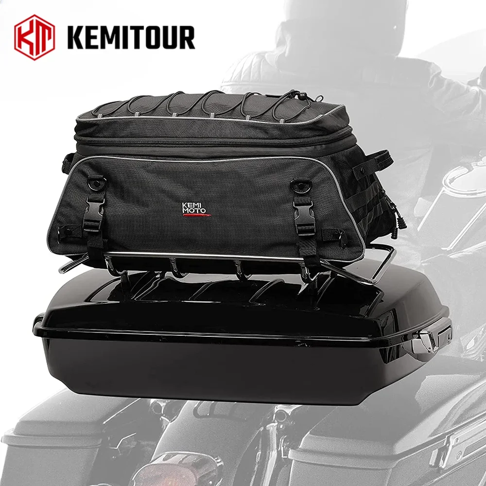 Motorcycle Travel Luggage Rack Bag Trunk Bag Soft Collapsible with Bar Straps Compatible with Road King Street Glide Road Glide