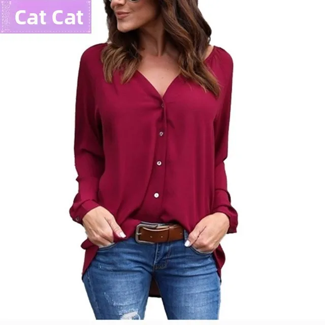 بلوزة نسائية كاجوال بياقة على شكل V مقاس كبير قميص دانتيل للسيدات قمصان علوية مصنوعة من 90% ألياف البوليستر و0% مواد أخرى تي... #3