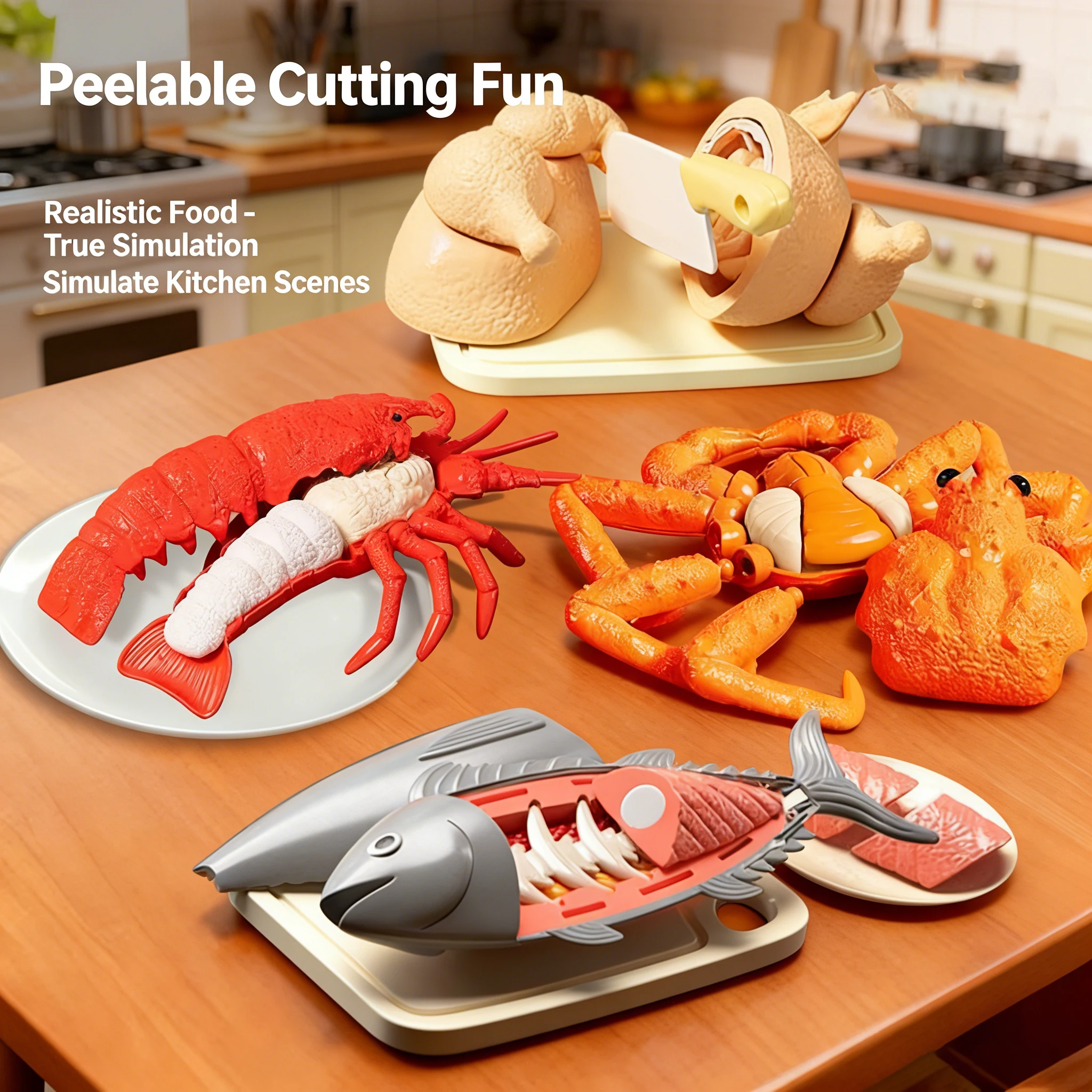 

Игровой набор для сборки 3D-моделей: императорский краб, курица, рыба, имитация лобстера. Развивающая игрушка для раннего обучения, набор для нарезки фруктов.