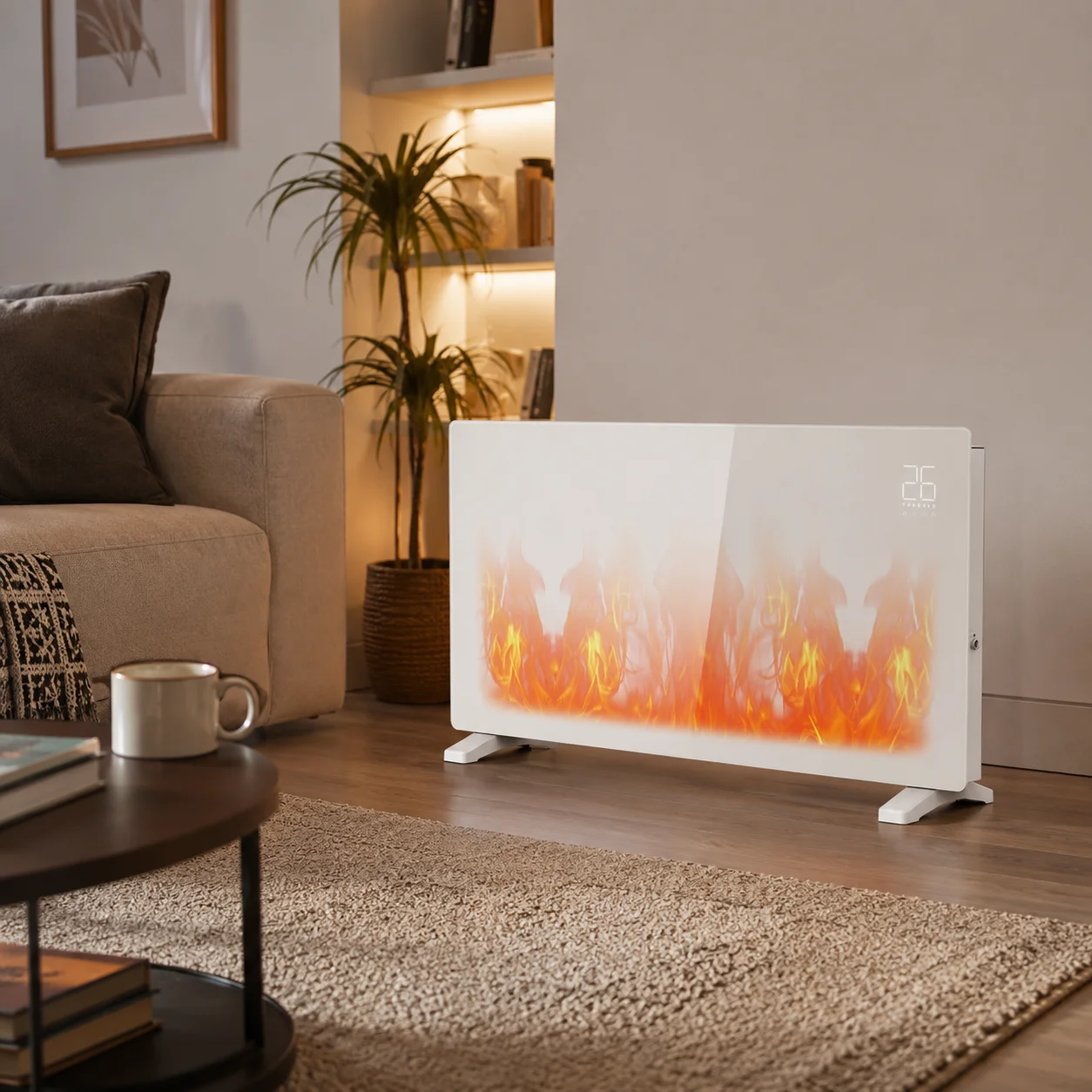 Freestanding Wall Mounted Electric Heater with 3D Flame Visual Effect LED Display Adjustable Thermostat for Indoor