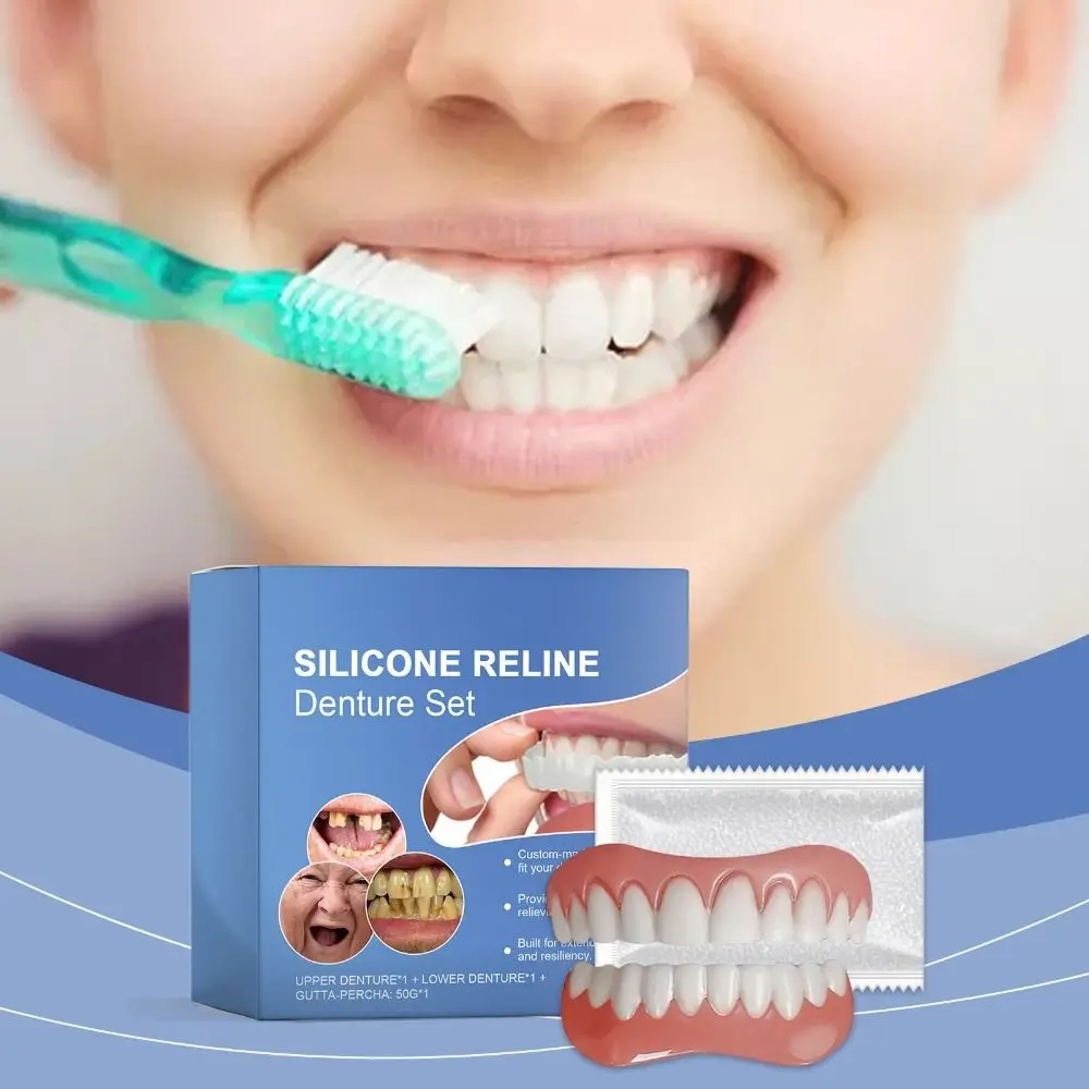 Set di protesi per reline in silicone e silicone Kit di reline per protesi istantanea morbida Allevia il tuo sorriso per rimontare e stringere le protesi