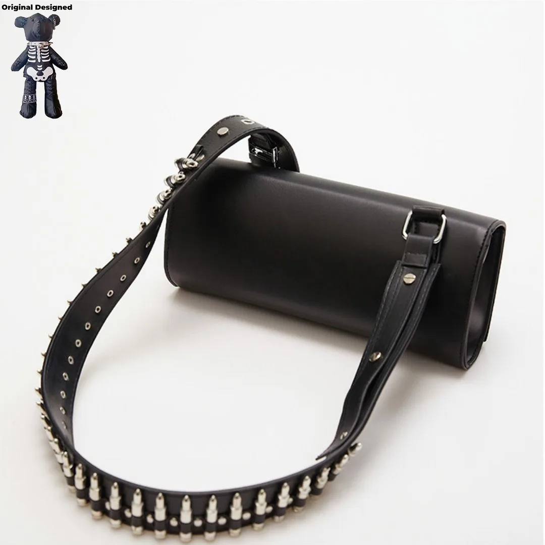 Y2K Spicy Girls Harajuku Punk Bullet Chain One Shoulder Bags Casual Black Chains Handbag Pu Leather Ladies Bags