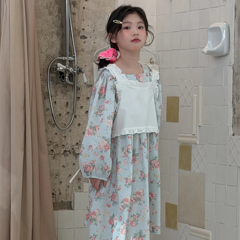 

Girls' Floral Dress for Spring and Summer2026New stylish girls' lace suspender dress set children's princess dress