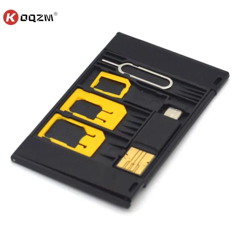 Black 5 in 1 Universal Mini SIM Card Adapter Storage Case Kits For Nano Micro SIM Card Memory Card Holder Reader Cover Connector