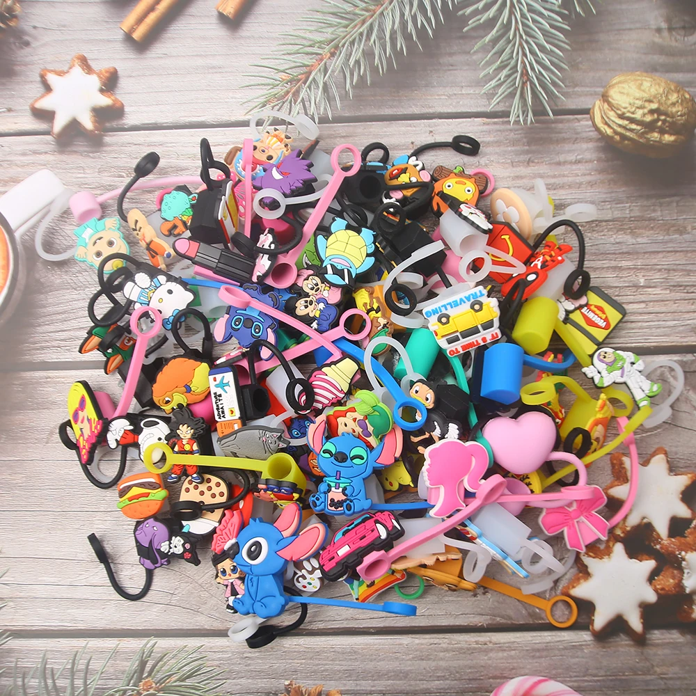 

Mixed random Straw Cover Cap 10MM Drink Straw Plug Splash Proof Drinking Fit Cup Straw Cap Eco-friendly Charm Pendant Party Gift