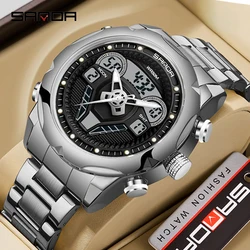 SANDA 9022 Steering Wheel Design Watch Fashion Men's Sport Watches Chronograph Quartz Wristwatch Military Waterproof Steel Clock