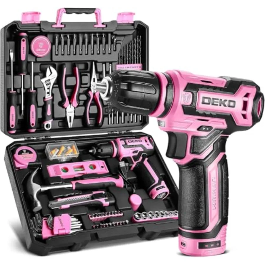 Drill Tool Set Kit Power Cordless Drill Tool Box with 12V Electric Drill Driver Set for Women Home Hand Repair Tools Sets Drill