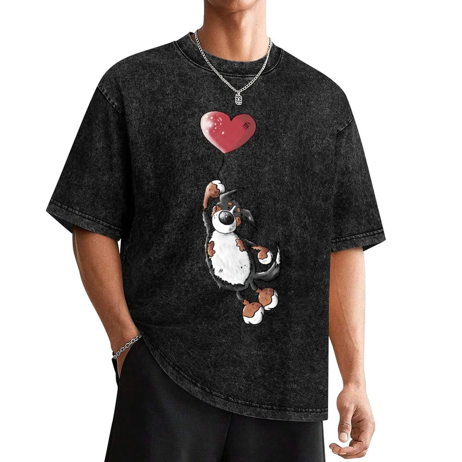 Flying Bernese Mountain Dog - Balloon - Heart - Comic Gift T-Shirt oversized t shirt street wear compression shirt men