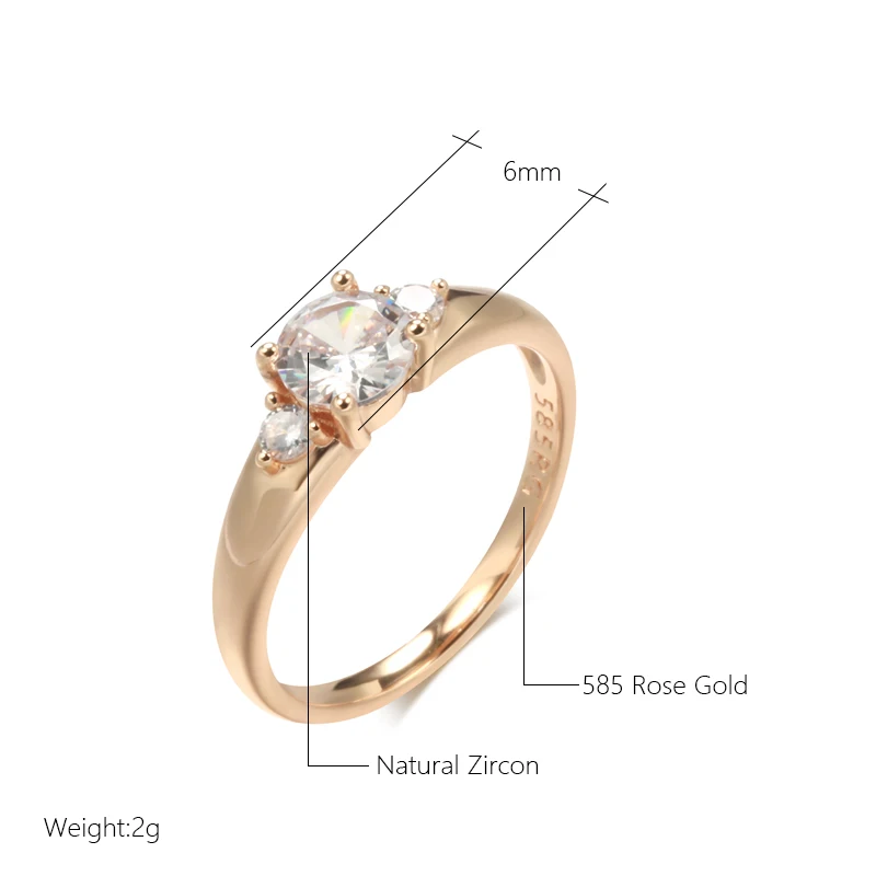 Wbmqda Sparkling Natural White Zircon Ring For Women 585 Rose Gold Color Luxury Romantic Wedding Engagement Fine Jewelry Gift