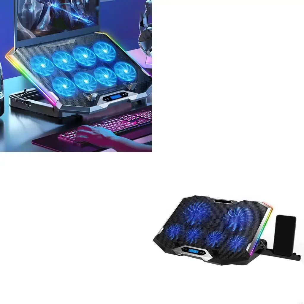 

900F K9 Laptop Heat Sink Holder Silent Heatsink Bracket RGB Laptop Cooling Pad with Phone Stand for 14-18inches Notebooks-