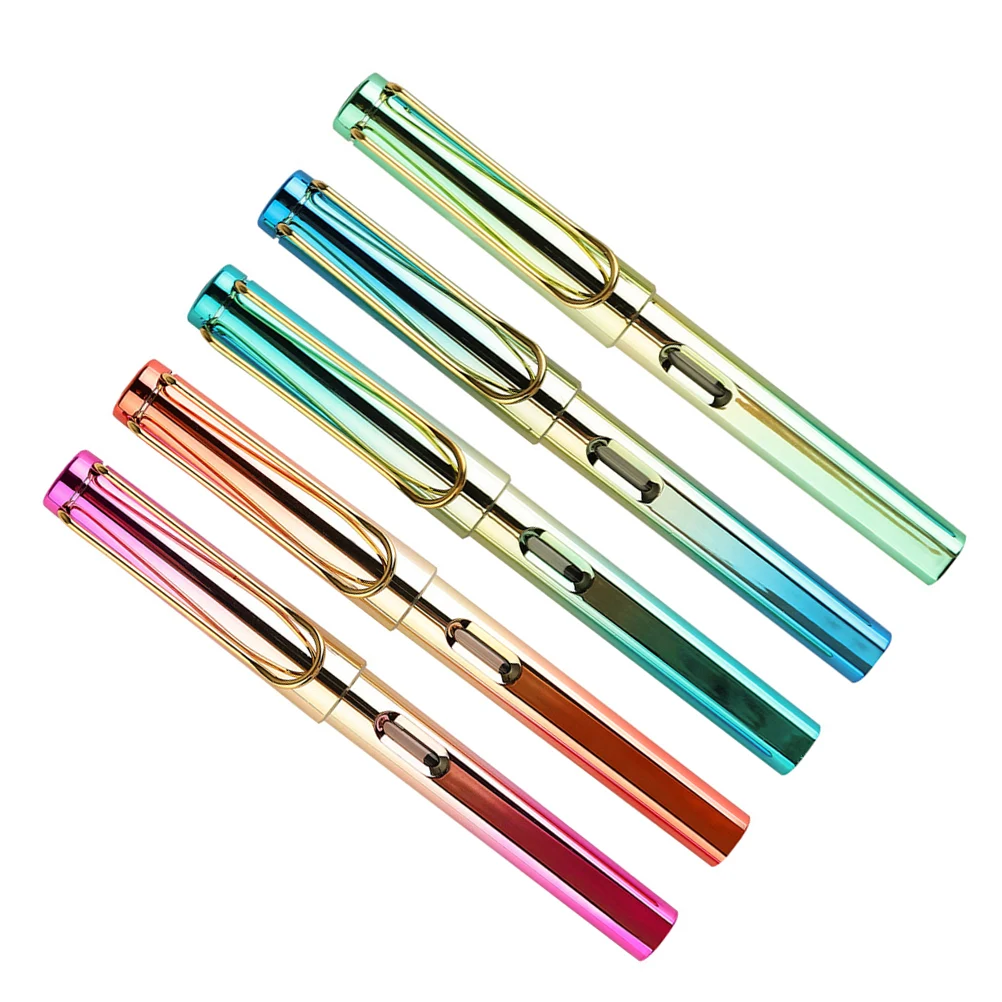 5Pcs Fountain Pen Refillable Writing Tool Colored Office Supply for Student Practice Portable Stationery Smooth Writing