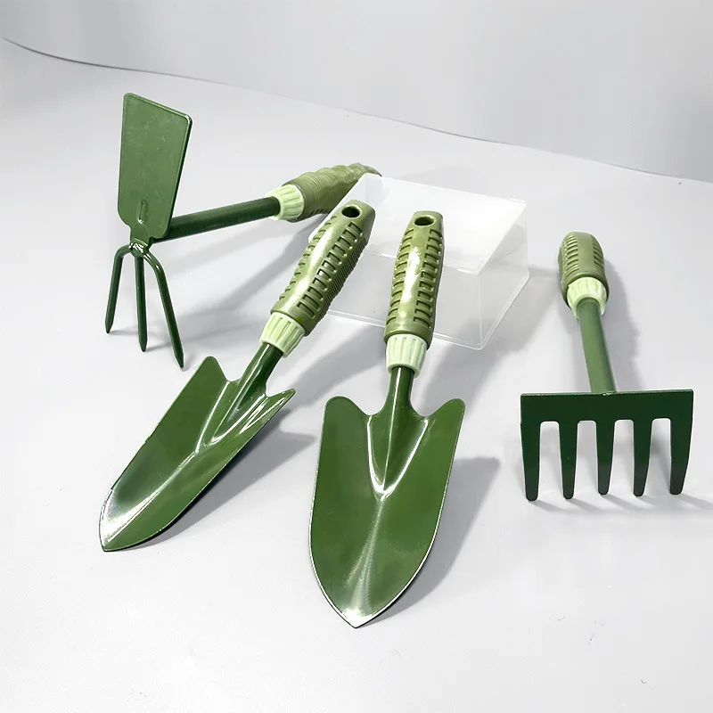 

Garden Shovel & Three-Claw Rake Set Green Handle Hand Tools for Planting Flowers Vegetables Potted Care