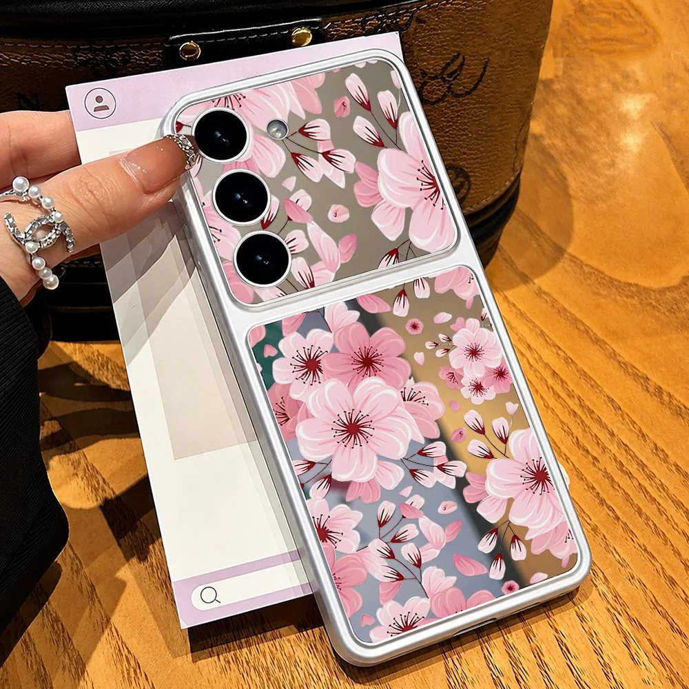 Pink Peach Blossoms Mirror Phone Case For Samsung A36 A56 A26 A57 A37 A17 A55 A07 S24 S25 S26 Ultra Shockproof Protective Cover