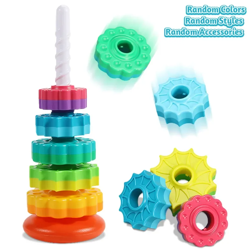 New Toddler Rotating Rainbow Tower Spinning Stacking Pyramid Tower Cup Montessori Educational Puzzle Sensory Baby Kid Toys Gift