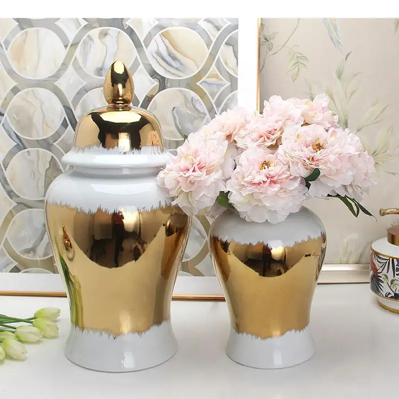 Minimalist Gold Plated Ceramic Storage Jar with Lids Tea Canister Candy Pots Desk Decoration Jewelry Jars Cosmetic Containers