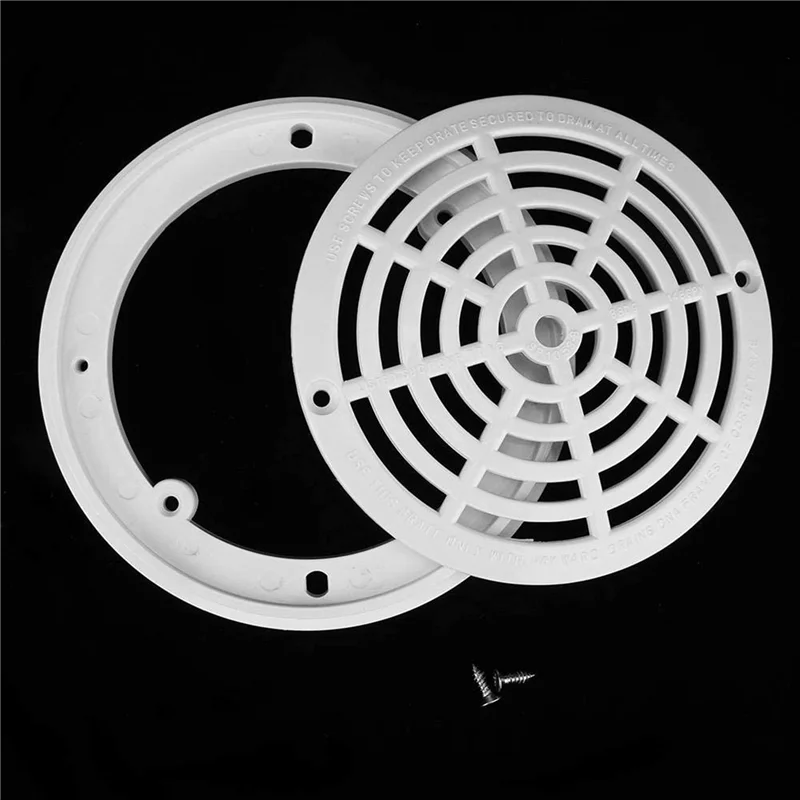 

B06C-4Pcs 8Inch Pool Main Drain Cover The Top Grate Bottom Mounting Plates White Replacement Pool Drain Cover