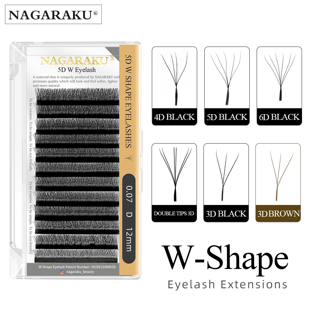 NAGARAKU Automatic Flowering W Shape 3D 4D 5D 6D Premade Fans Eyelash Extensions Natural Soft Light Individual Lashes Full Dense