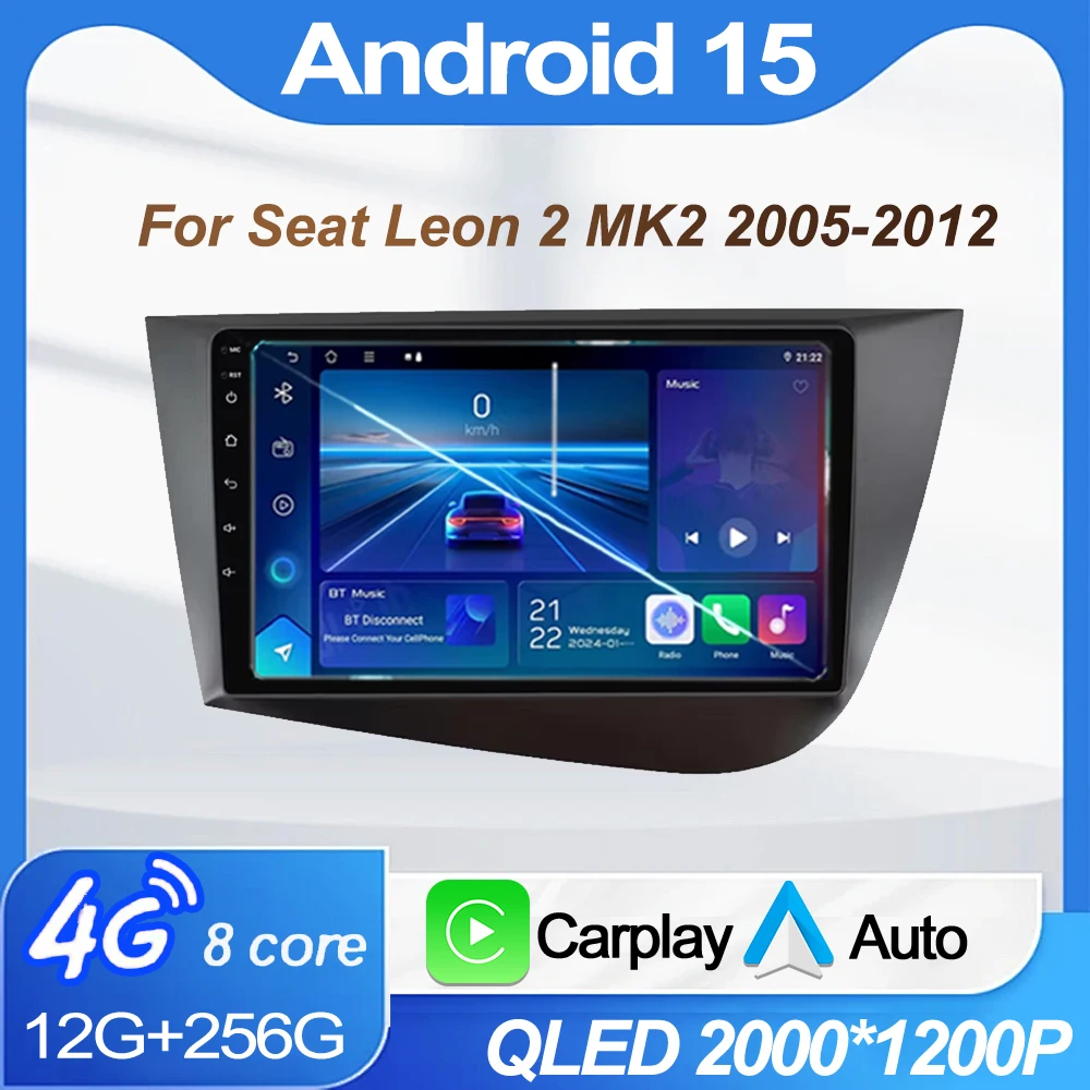 

Android 15 Carplay Car Radio For Seat Leon 2 MK2 2005 2006 -2012 GPS Navigation Multimedia Video Player QLED Screen No 2din DVD