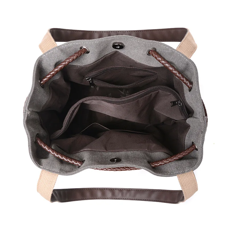 Single shoulder forest women's drawstring new versatile ethnic style canvas bag dual-purpose retro printed bag
