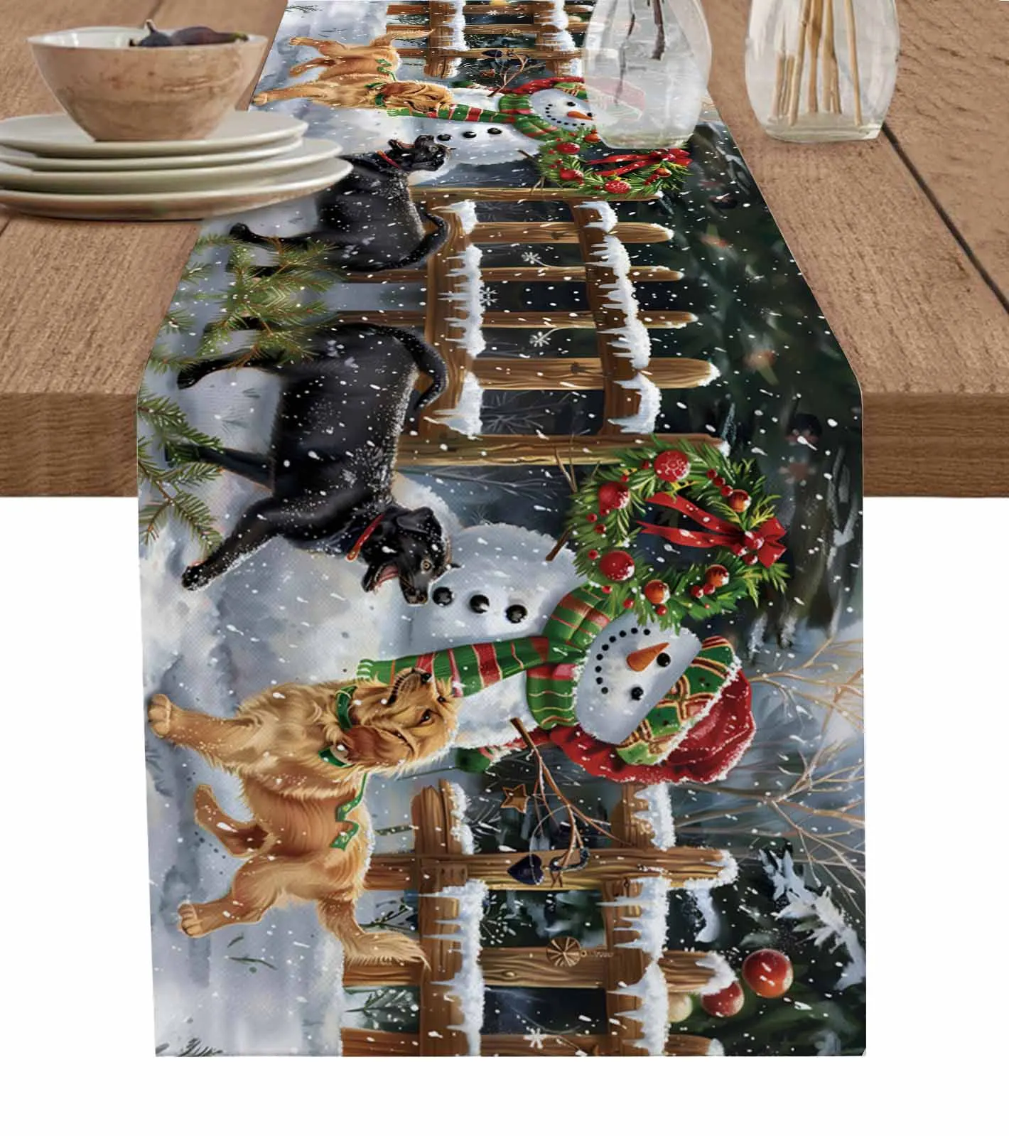 Christmas Dog Snowman Fence Wedding Party Events Dining Room Kitchen Table Decoration Hotel Home Tablecloth