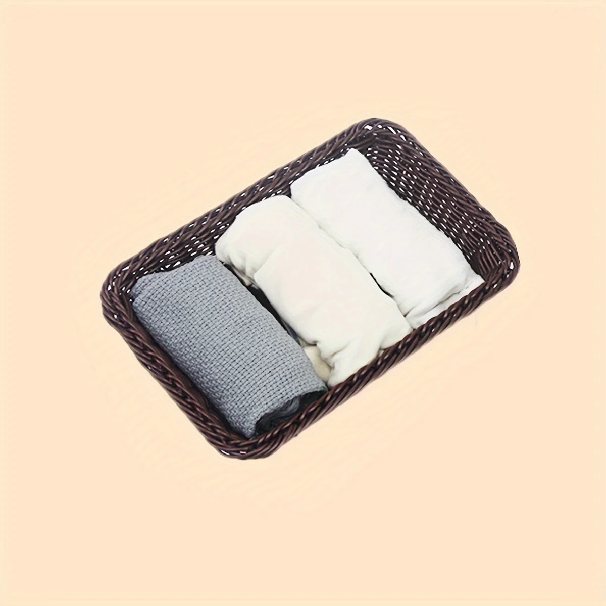 5-Pack Simulated Rattan Plastic Storage Basket, Bread Snack Display Organizer, Kitchen Fruit Vegetable Storage Bin