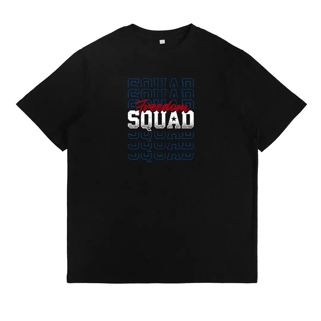 

Freedom Squad T-Shirt Unisex Patriotic Graphic Tee Streetwear American Flag Style 4th of July Gift Cotton Top