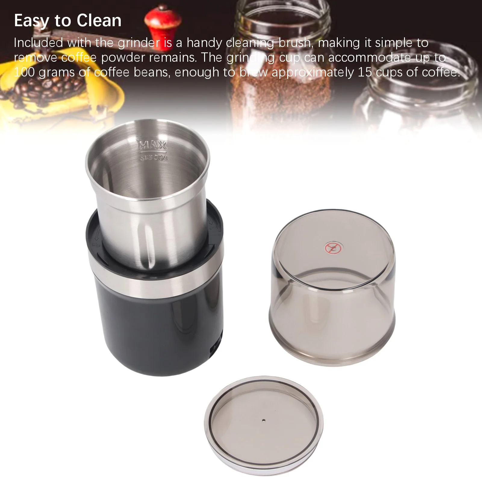 

Electric Coffee Grinder SUS304 Blade 1 Key Work Coffee Bean Grinder for Kitchen Shop 100g Capacity