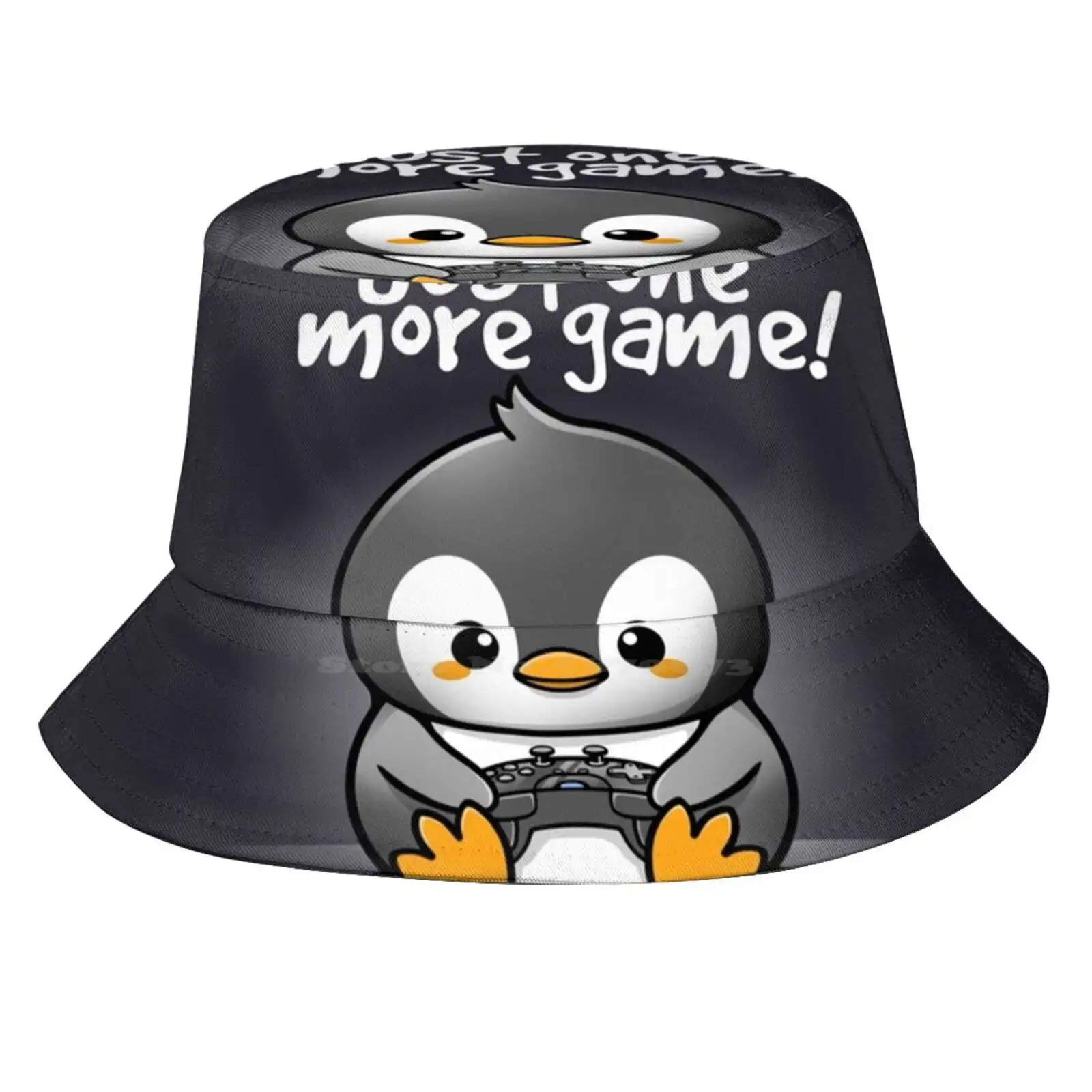 Pengin Just One More Game Sun Cap Fisherman Hat Bucket Hats Kawaii Cute Humor Pun Just One More Game Five More Minutes Gamer