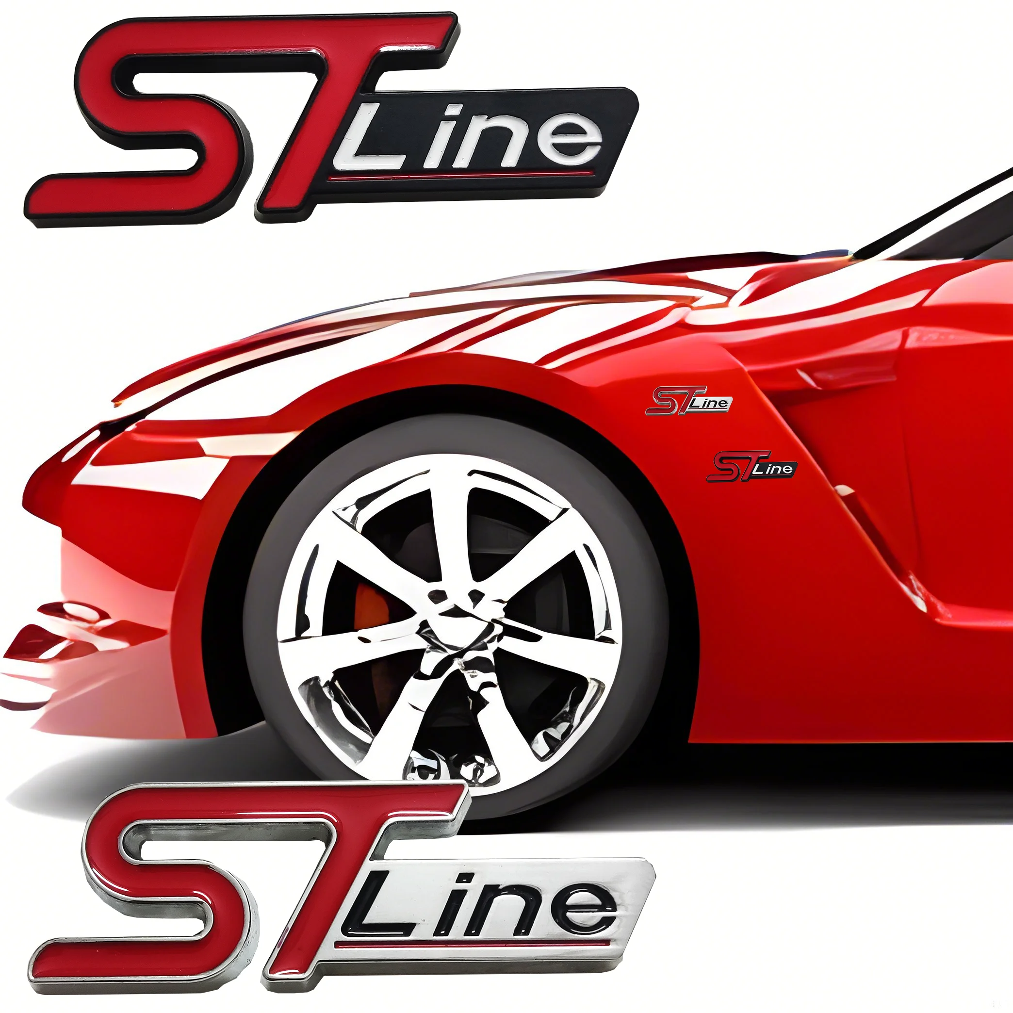 ST-Line metal automotive stickers for the middle grille rear and fender, applicable to Ford Focus, Mondeo, Edge and Explorer