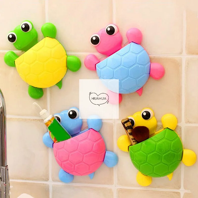 Cute Cartoon Tortoise Shaped Toothpaste Rack Strong Suction Cup Plastic Toothbrush Holder Bathroom Wall Suction Tooth Holder