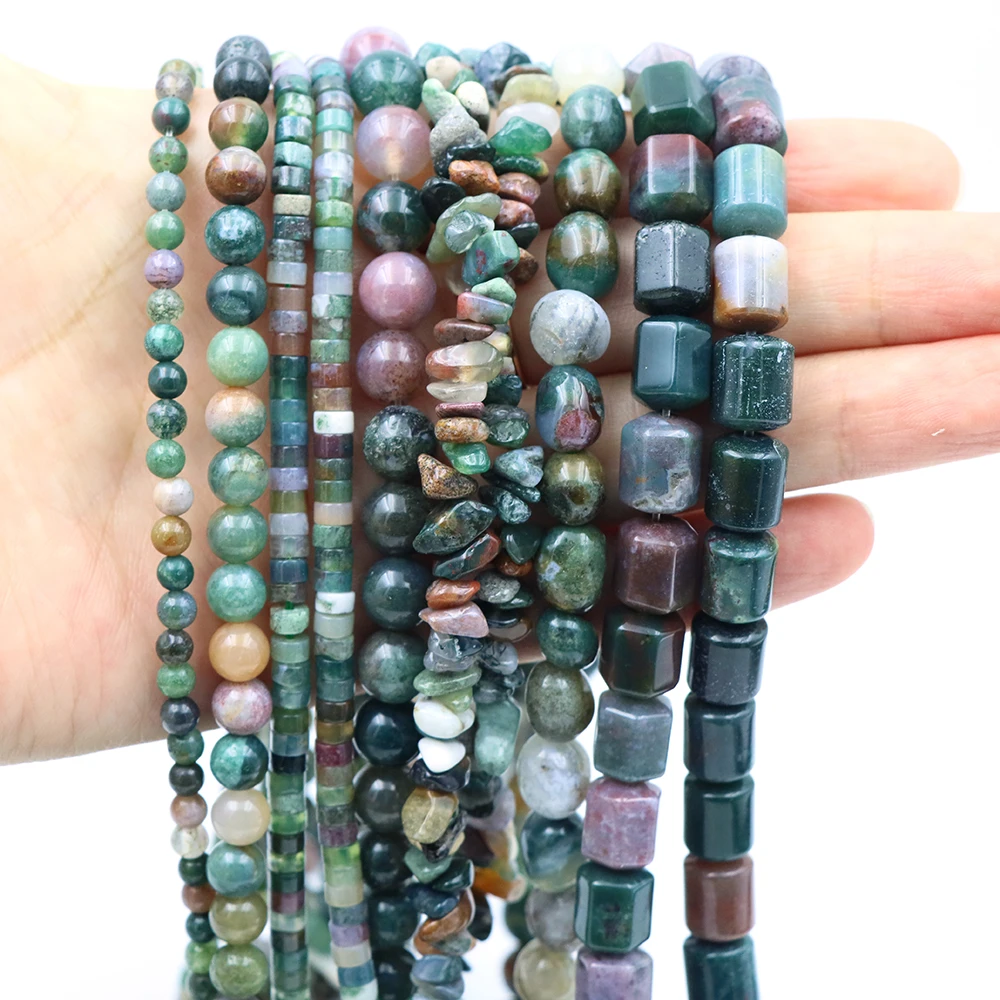 

Natural Stone Indian Agate Round Tube Faceted Irregular Loose Beads Needlework DIY Jewelry Making Bracelets Necklac Accessory