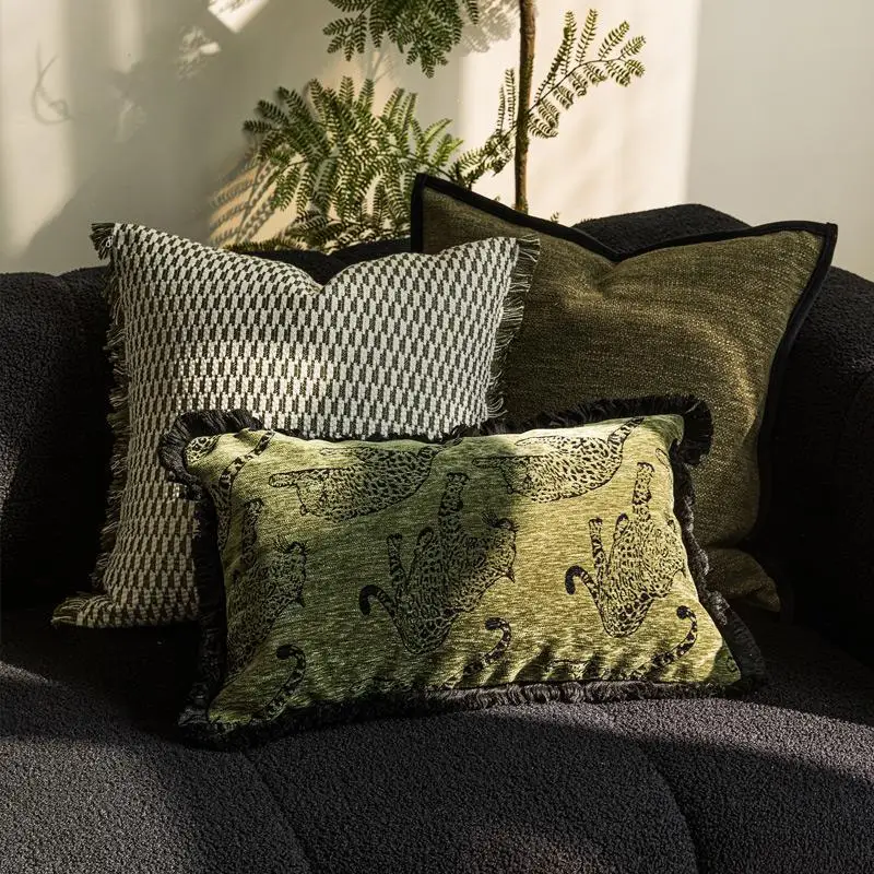

Light Luxury Green French Cushion Cover Decorative Waist Pillow Cover for Living Room Sofa Back Bed Pillow Decor Model Room Sets