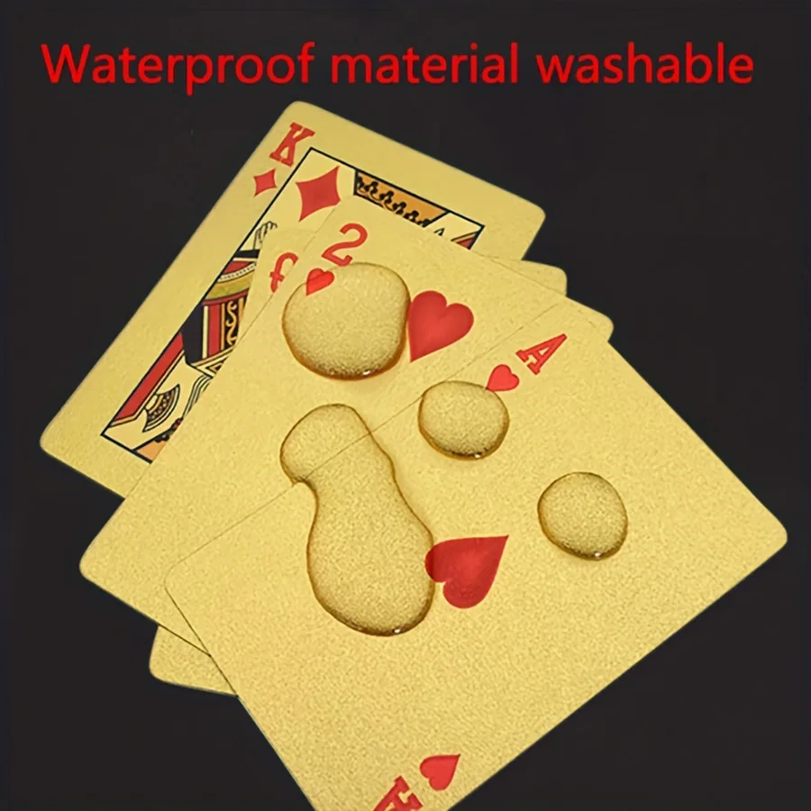 1 قطعة بطاقة لعب من رقائق الذهب بطاقة لعب الدولار الذهبي مقاومة للماء، قابلة للغسل، لعبة ترفيهية متينة للحفلات
