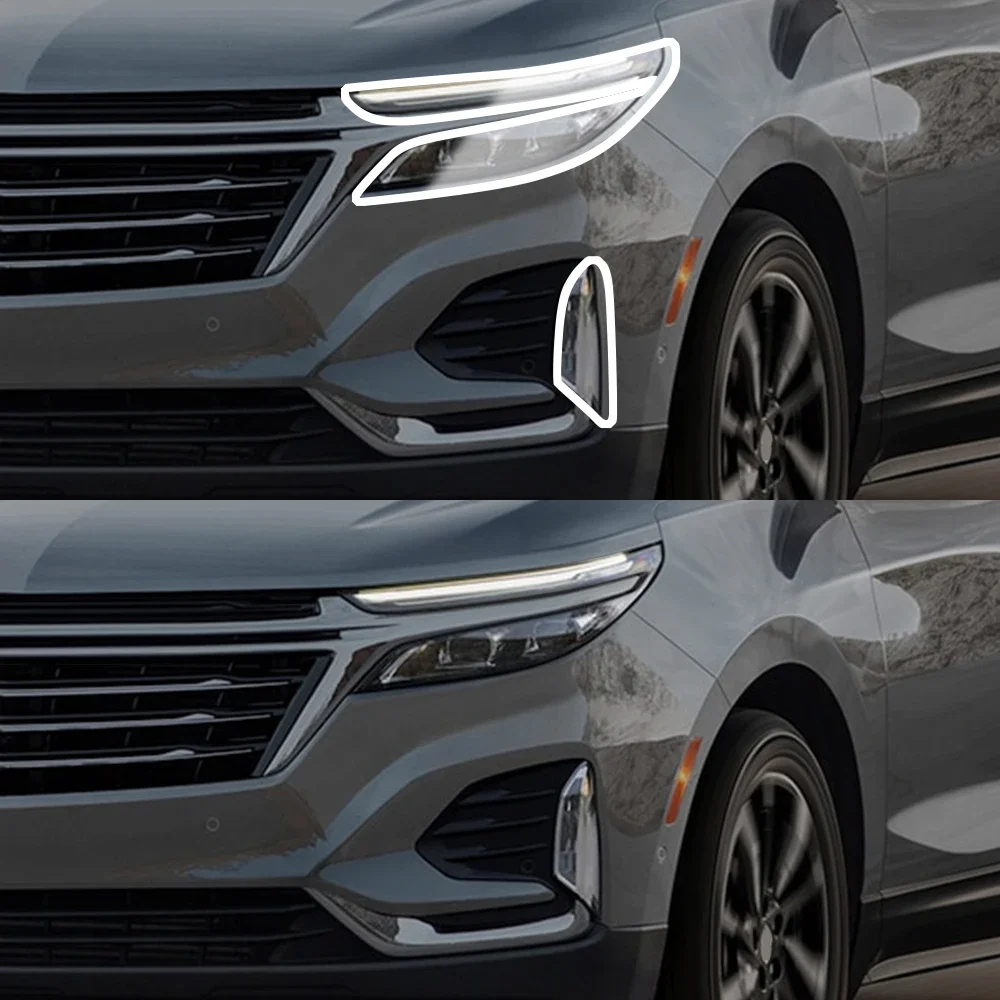 TPU Headlight Protective Film for Chevrolet Equinox 2022-2024 Smoke Black Gloss Pre-Cut PPF Anti-Scratch Vinyl Wrap Cover Kit