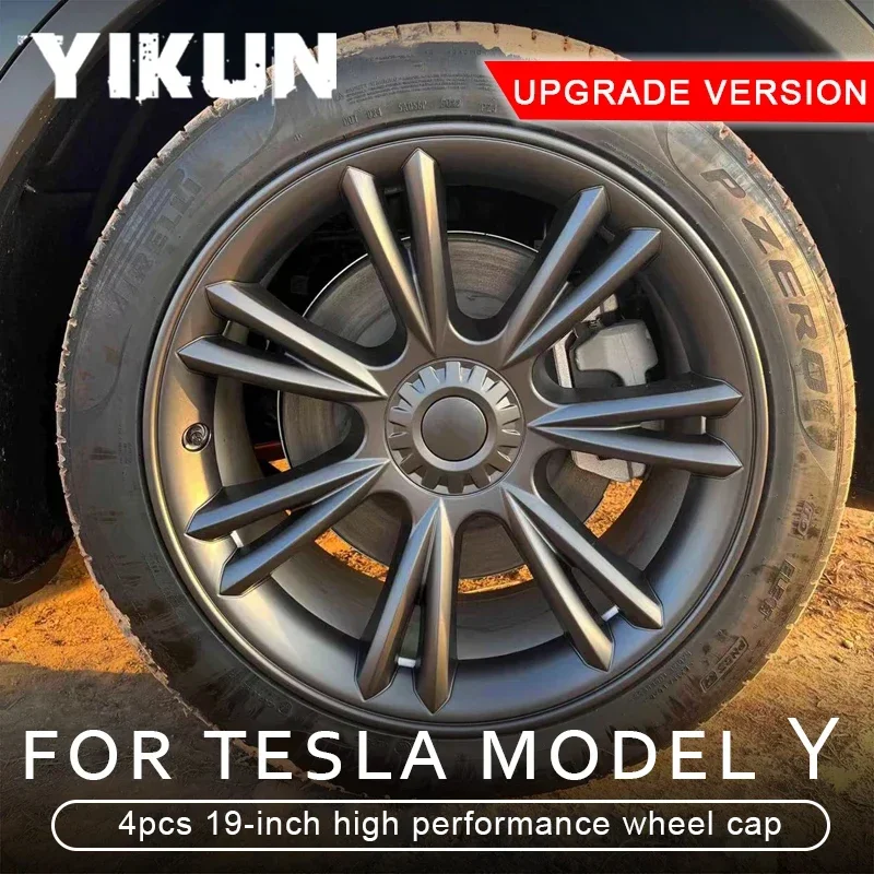 4PCS Hub Cap 19-Inch Performance Replacement Wheel Cap Automobile Hubcap Full Rim Cover Accessories for Tesla Model Y 2018-2023