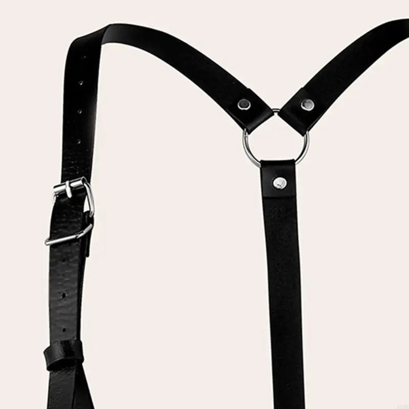 49ME Punk Style PU Leather for Body Harness Belt Adjustable Holes Straps Waist Belts Chain Suspenders for Women Teenagers Dai