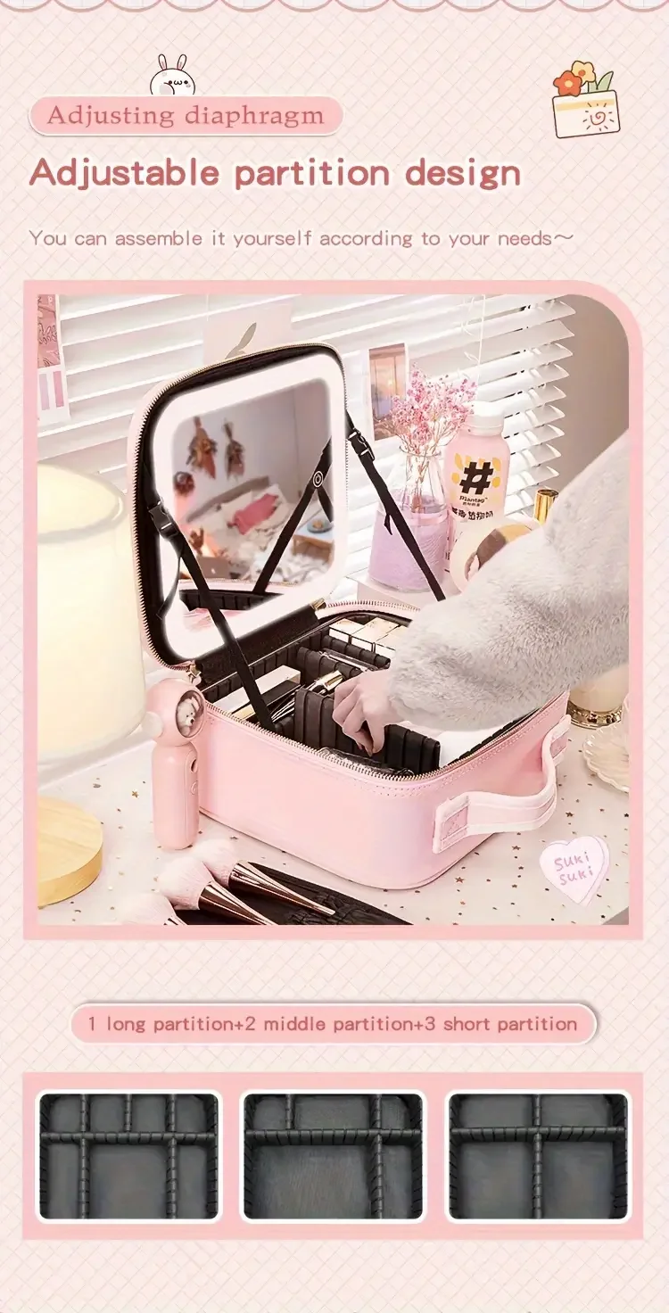 3-farbige tragbare Reise-Make-up-Tasche mit Spiegel und wiederauf ladbarer LED-Licht-wasserdicht, ohne Duft und Lithium-Batterie – Detail 6