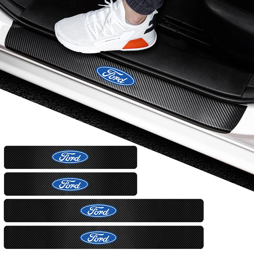 Car Styling 4pcs Carbon Fiber Auto Door Sill Protector Stickers For Ford Focus 2 3 4 Mondeo Fiesta ecosport Kuga Fusion Ghia