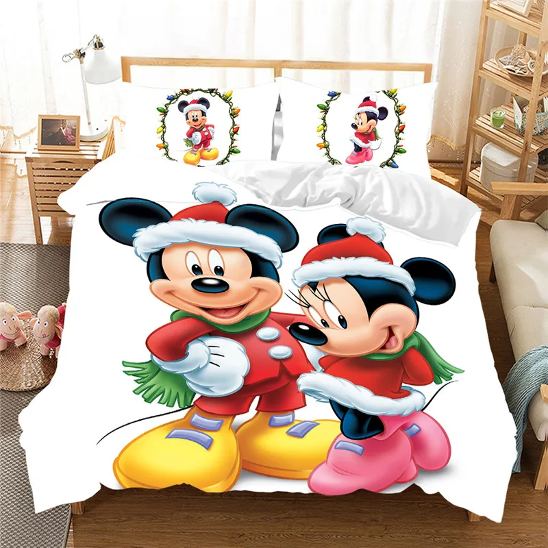 Disney Mickey Minnie Christmas Bedding Set Duvet Cover Children Bed Set King Size Bedding Set Christmas Gift