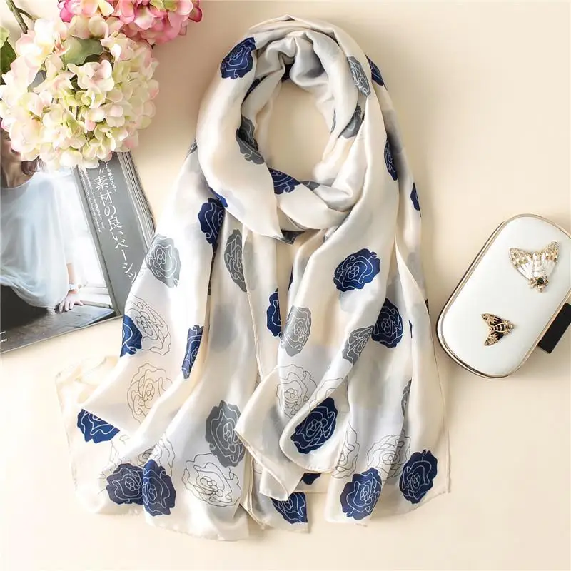 

90X180Cm Spring Summer Women's Scarf Rose Flower Print Scarf Shawl Female Fashion Summer Sun Protection