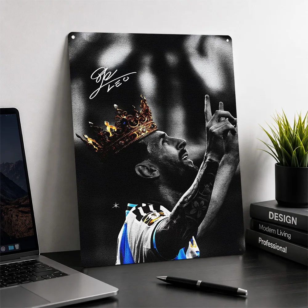 Lionel Messi King of Football Personalized 3D Textured Metal Poster Wall Art Tinplate Sign for Living Room Interior Decoration