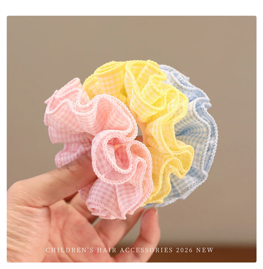 Gingham-Karo-Rüschen-Haargummis für Kleinkind-Mädchen, Hochelastische, Haarschonende Haarbänder, Baby-Kinder-Pferdeschwanz-Haaraccessoires – Detail 4