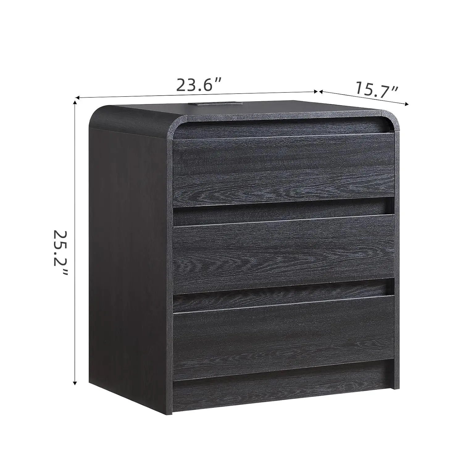 Mid Century Nightstand with Charging Station & 3 Drawers, Wood Bedside Table for Bedroom, Black, Customized